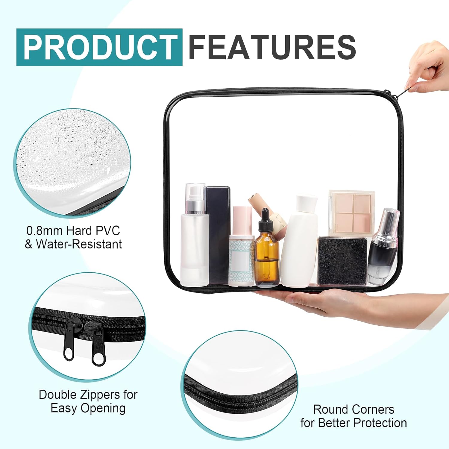 Sanwuta 6 Pcs Clear Hard Zipper Case Pencil Pouches Hard Plastic Zipper Pouches Makeup Bag Transparent Cases for Snacks Plastic Storage Organizer Box for Travel(Black,13.78 x 11.81 x 2 Inch)-FemmiqueWomen