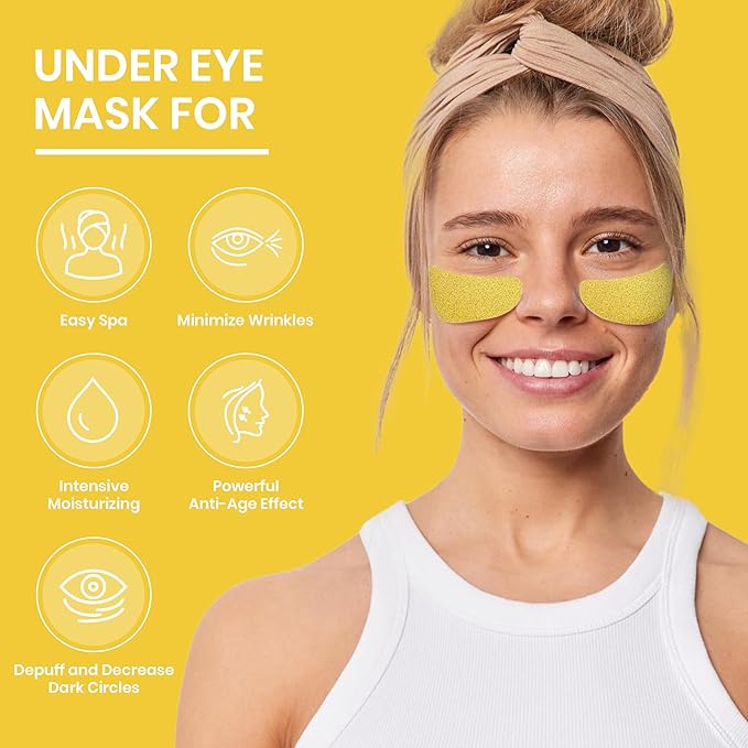 24k Gold Under Eye Patches for Puffy Eyes (7 Pairs) – Gold Foil Under Eye Masks for Dark Circle with Betaine, Hyaluronic Acid – Skincare Eye Bags Patches Treatment for Men & Women-FemmiqueWomen