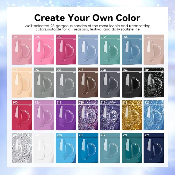 JEWHITENY 28 Colors Poly Nail Gel Set - 15ml Nude Pink Brown Black Grey Blue Yellow Tones for French Manicure DIY Nail Art Salon & Home Use Holiday Gift-FemmiqueWomen