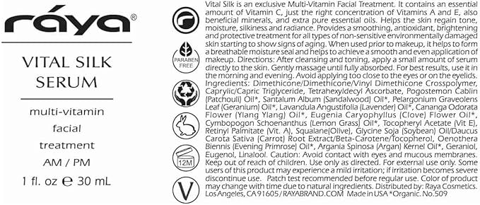 RAYA Vital Silk Serum (509) | Multi-Vitamin Facial Treatment for All Non-Sensitive Skin Beginning to show signs of Age | Softens and Smooths Complexion | Protects From Environmental Damage-FemmiqueWomen