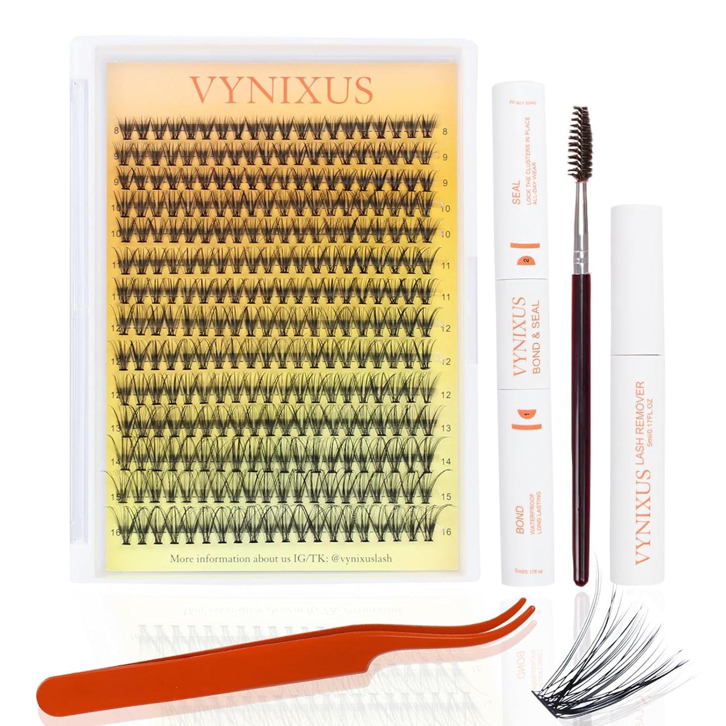 Lash Extension Kit Eyelash Clusters with Lash Bond and Seal Waterproof Lash Glue Remover Tweezers Brush Lash Clusters Kit Cluster Eyelash Extensions Kit (Set 20D-0.07D-Mix8-16)-FemmiqueWomen