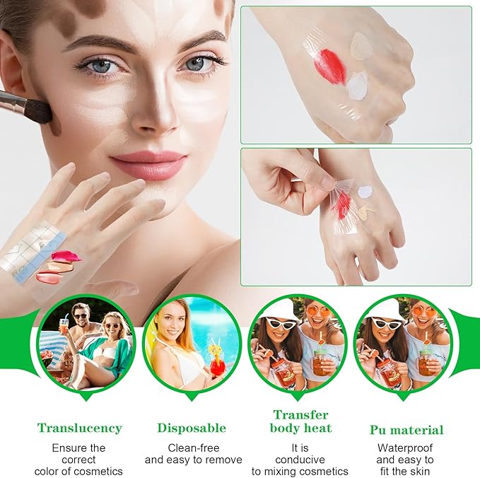 100 Pieces Makeup Hand Palette Single Use Makeup Mixing Palette Professional Makeup Artist Must Haves Disposable Transparent Waterproof Cosmetic Tray Adhesive Tape for Women and Girls-FemmiqueWomen