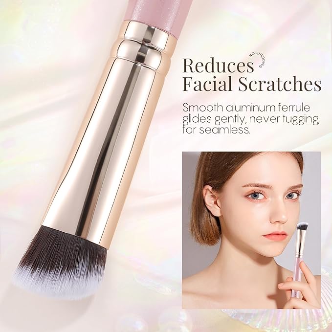 GLO&RAY Angled Concealer Brush with Cap – Flat Top Synthetic Makeup Brush for Under Eye, Spot Coverage, Travel Size Concealer Blending Tool for Liquid & Cream Application (Pink)-FemmiqueWomen