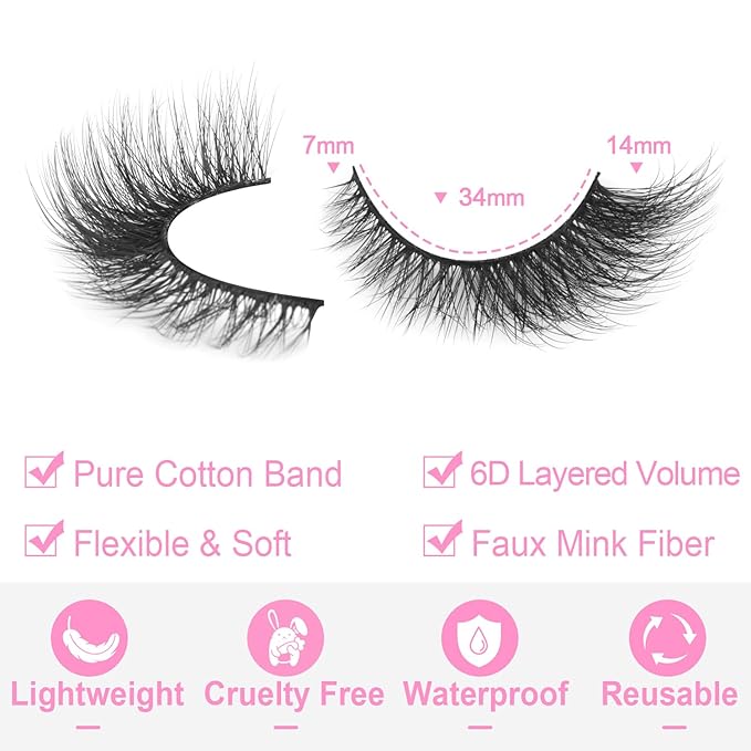 False Lashes Natural Look Faux Mink Eyelashes Wispy Fox Eye Lashes That Look Like Extensions 3D Mink Lashes Natural Strip Lashes Pack 7 Pairs-FemmiqueWomen