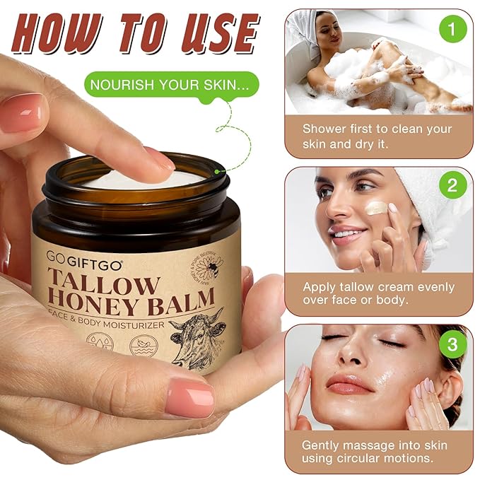 Beef Tallow for Skin,Tallow and Honey Balm,Beef Tallow for Face,Tallow Face Moisturizer,Natural Moisturizer Hydrates,Deeply Nourishes the Skin, Enhances Natural Radiance (1pcs)-FemmiqueWomen