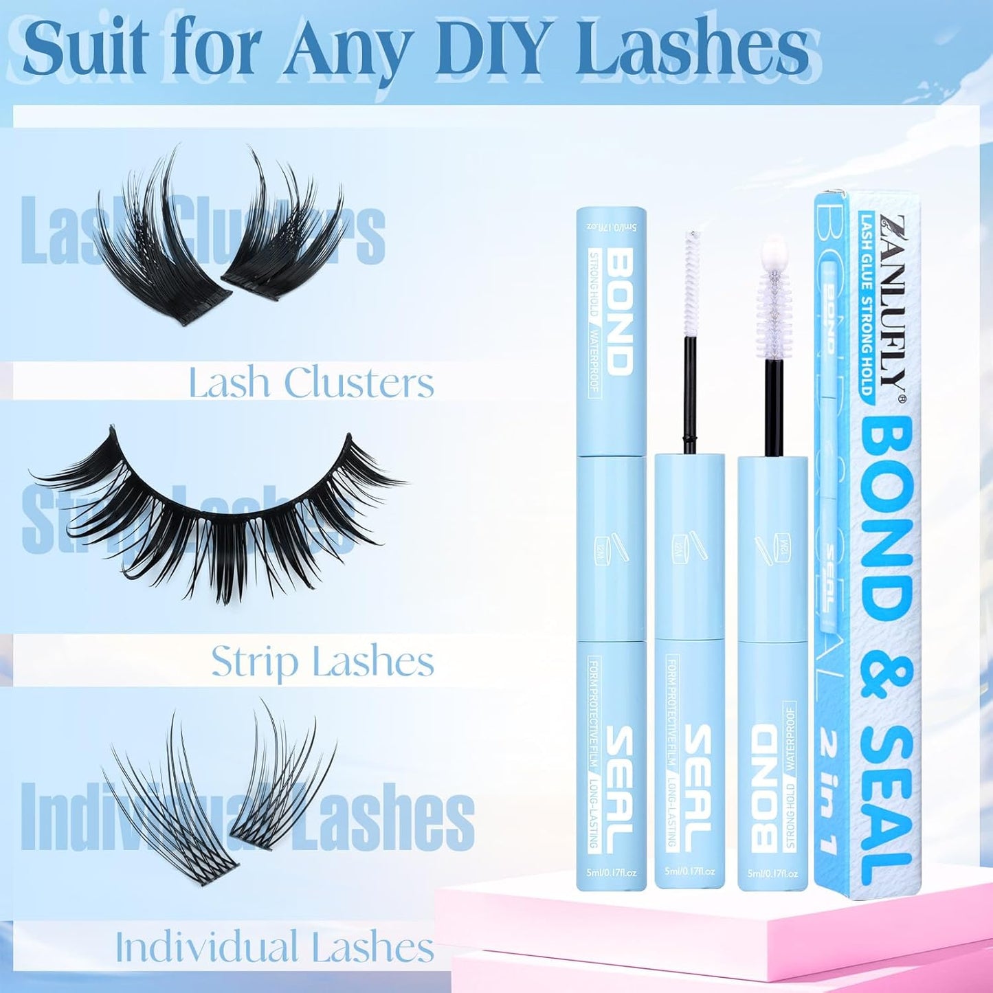 Lash Cluster Glue Waterproof Lash Glue Lashes Bond and Seal Clear Eyeash Glues for Lashes Extension Long Lasting Eyelash Adhesives by zanlufly-FemmiqueWomen