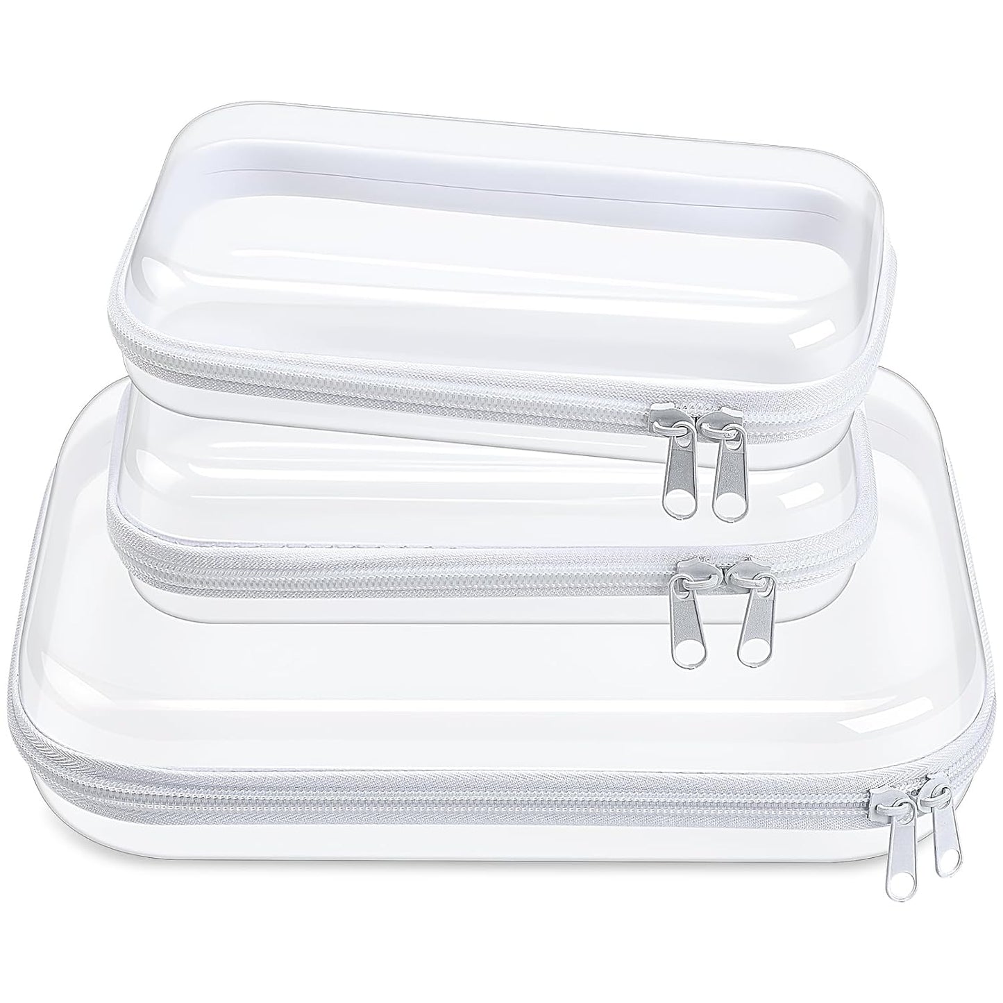 Hoolerry 3 Pcs Clear Hard Zipper Case Plastic Pouch Transparent Hard Case Clear Makeup Bag Portable Travel Organizer Bin for Cosmetics, Building Blocks, Puzzles(White,Mss)-FemmiqueWomen