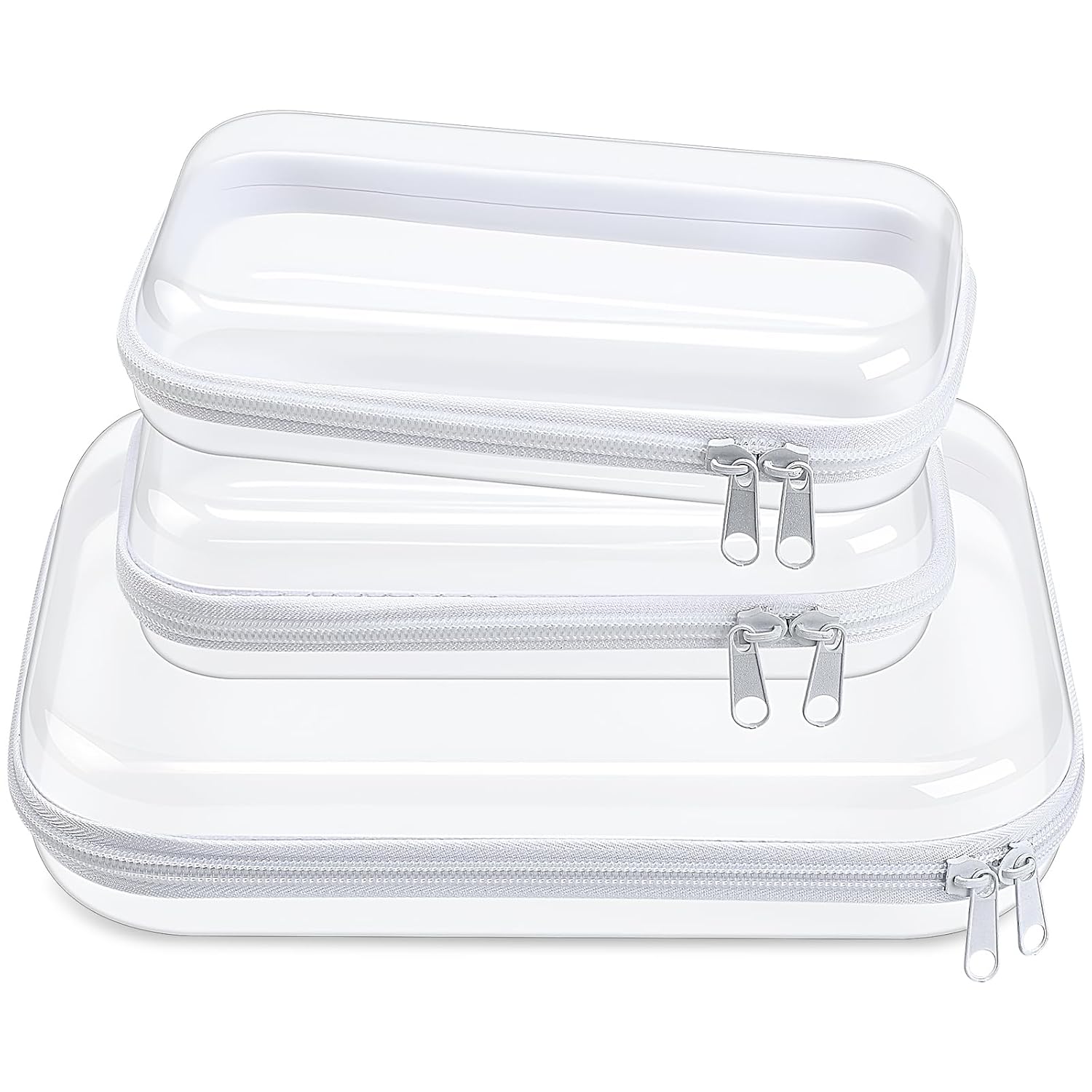 Hoolerry 3 Pcs Clear Hard Zipper Case Plastic Pouch Transparent Hard Case Clear Makeup Bag Portable Travel Organizer Bin for Cosmetics, Building Blocks, Puzzles(White,Mss)-FemmiqueWomen