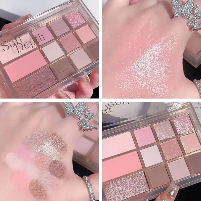 12 Colors Nude Brown Pink Matte Shimmer Eyeshadow Palette for Eye Makeup,High Pigmented Tan Purple Eye Shadow Primers Powder Palet de sombras de ojos-FemmiqueWomen