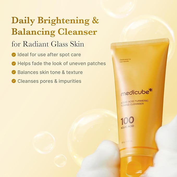 medicube Kojic Acid Turmeric Whip Cleanser | Daily Facial Cleanser for Brightening, Balancing Skin Tone & Texture | Fade Appearance of Uneven Patches & Ideal for Use After Spot Care | Korean Skincare-FemmiqueWomen