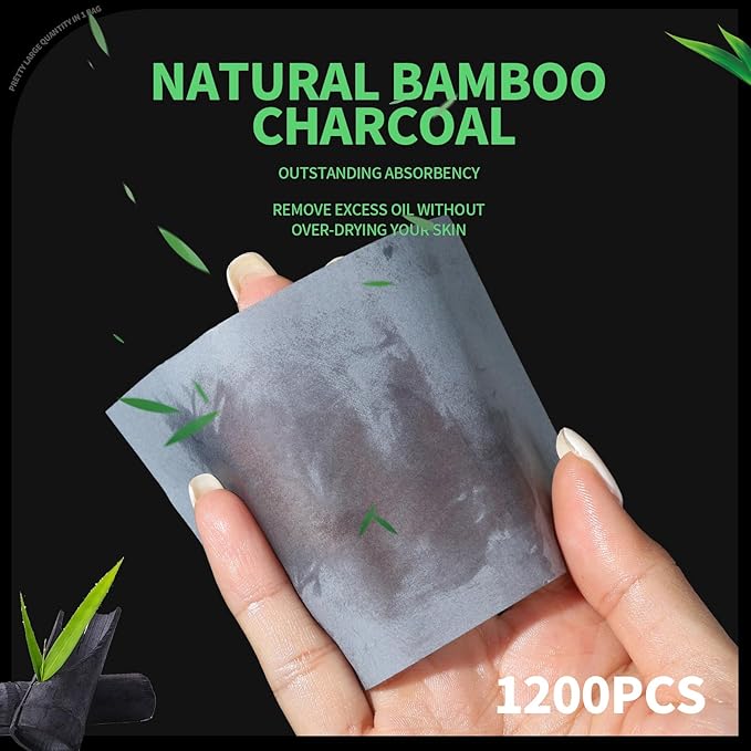 Blotting Paper for Oily Skin, Natural Bamboo Charcoal Blotting Paper, Oil Blotting Sheets for Face, 100 * 70MM Large Oil Absorbing Sheets Makeup Face Tissues, 200 Counts-FemmiqueWomen