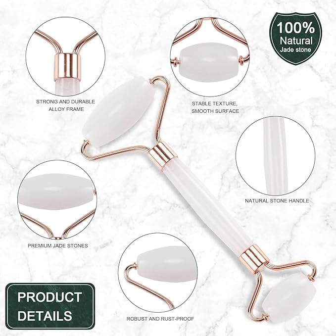 Jade Roller for Face, Facial Roller Massager Skin Care Tool, Gua Sha Facial Tools for Face, Neck, Eyes, Reduce Puffiness of The Skin - White-FemmiqueWomen