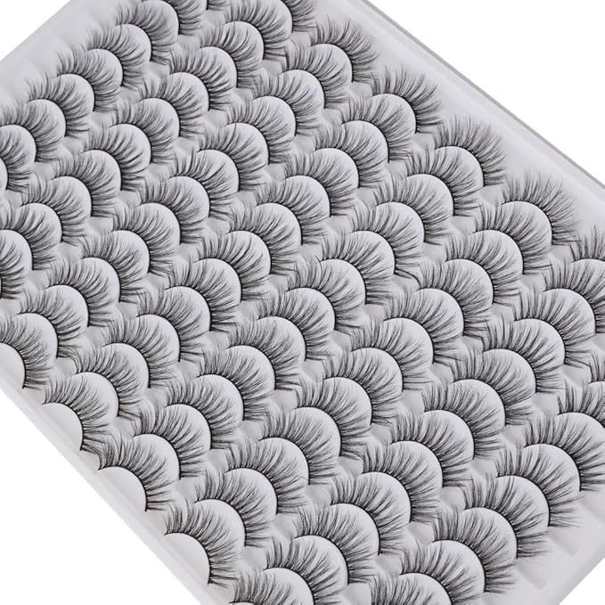 False Eyelashes 48 Pairs Faux Mink Lashes 14mm Wispy Lashes 3D Fluffy Cat Eye Lashes Pack Bulk Wholesale Strip Lashes(style 48-020)-FemmiqueWomen