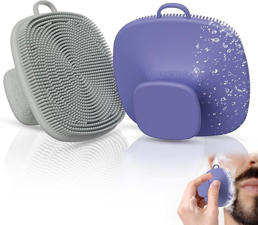 2 Pack Face Scrubber,Silicone Facial Cleansing Brush for Men & Women,Reusable Gentle Facial Waterproof Cleansing Skin Brush Exfoliating Scrubber for Sensitive Skin (Gray+Purple)-FemmiqueWomen