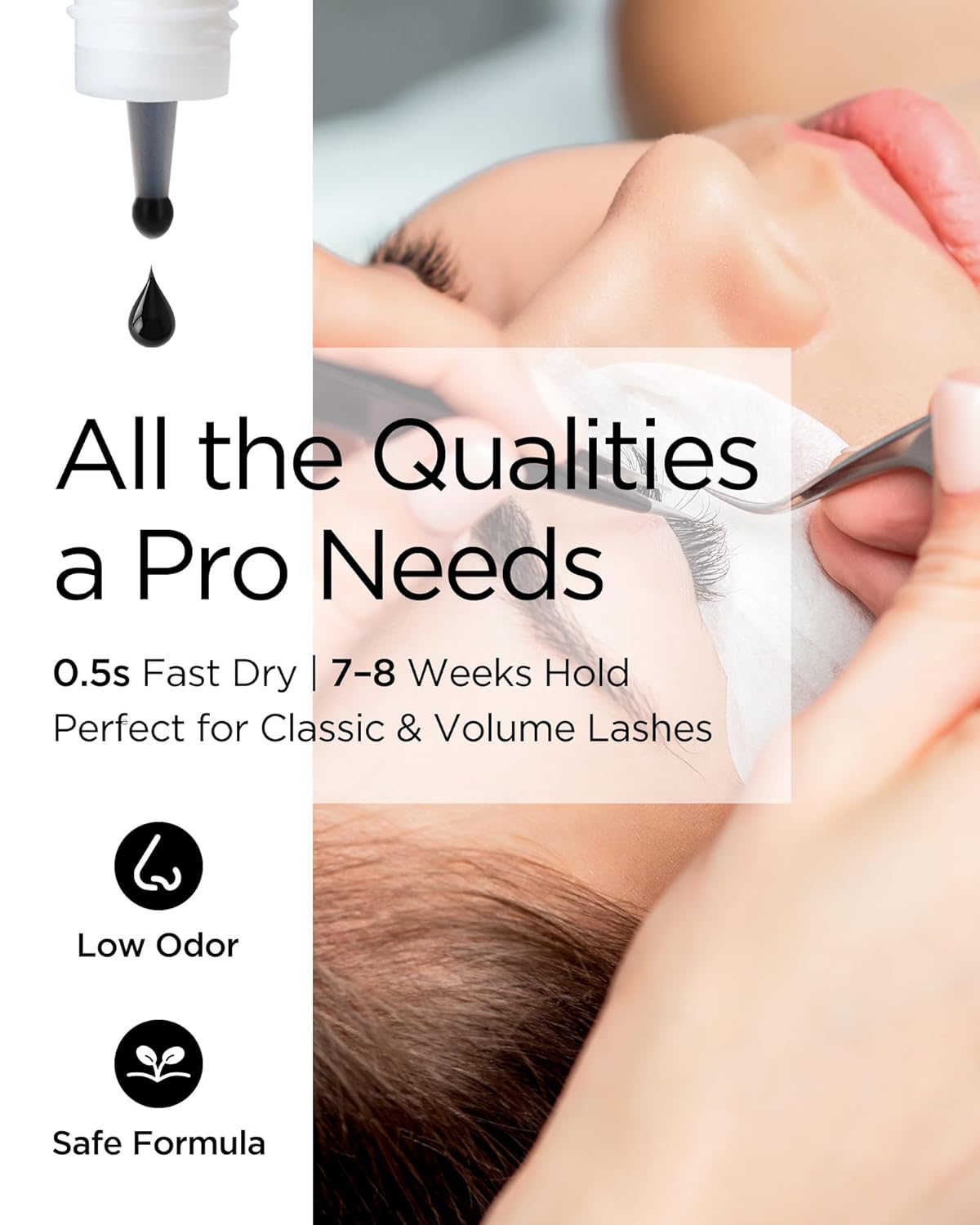 BEYELIAN Sensitive Eyelash Extension Glue 0.17fl.oz/5ml / 0.5Sec Drying Time/Retention – 7-8 Weeks/Black Adhesive/Professional Hypoallergenic Formaldehyde-Free Lash Extension Glue Supplies-FemmiqueWomen