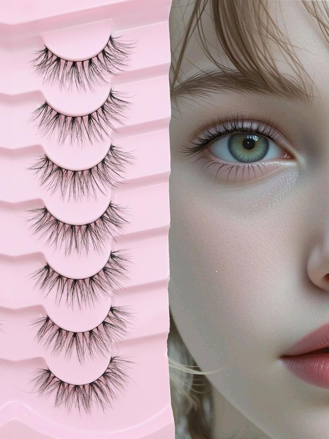 False Lashes Natural Wispy Eyelashes 11mm Short Lashes 3D Volume Fake Eyelashes Thin Cotton Band C Curl Soft Strip Eye Lashes Pack 7 Pairs Siligli-FemmiqueWomen