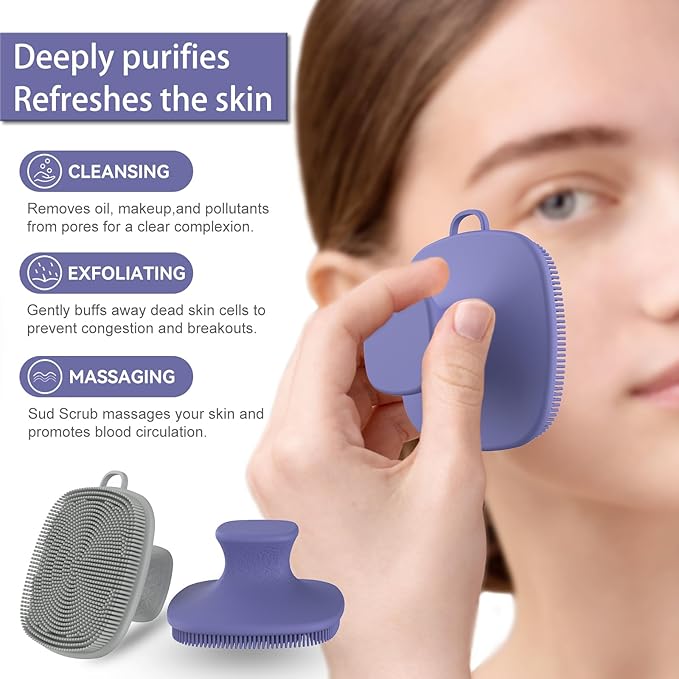 2 Pack Face Scrubber,Silicone Facial Cleansing Brush for Men & Women,Reusable Gentle Facial Waterproof Cleansing Skin Brush Exfoliating Scrubber for Sensitive Skin (Gray+Purple)-FemmiqueWomen