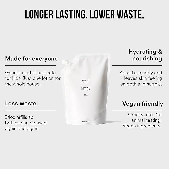 Public Goods Body & Hand Lotion for Women & Men | Natural Moisturizing Daily Lotion for Dry & Itchy Skin | Paraben & Sulfate Free | Made with Organic Essential Oils | Made in Canada | 34 Fl Oz Refill-FemmiqueWomen