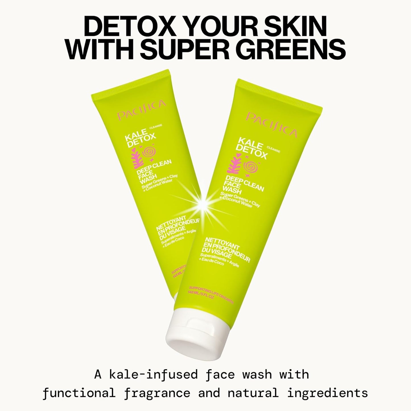 Pacifica Kale Detox Face Wash for Oily & Acne-Prone Skin, Deep Cleansing Facial Cleanser & Makeup Remover with Super Greens Kale, Seaweed & Clay, 5 fl oz –Clean Beauty, Vegan & Cruelty-Free-FemmiqueWomen