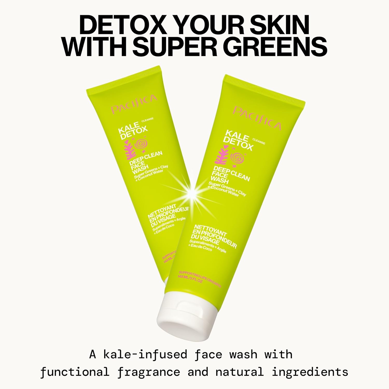 Pacifica Kale Detox Face Wash for Oily & Acne-Prone Skin, Deep Cleansing Facial Cleanser & Makeup Remover with Super Greens Kale, Seaweed & Clay, 5 fl oz –Clean Beauty, Vegan & Cruelty-Free-FemmiqueWomen