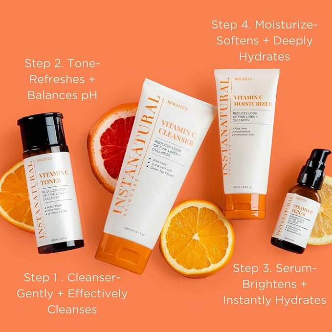 InstaNatural Skin Care Set, Vitamin C Face Wash, Toner, Serum and Moisturizer , Hydrating, Anti Aging and Brightening-FemmiqueWomen
