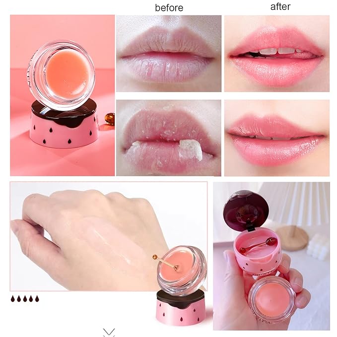 2PCS Bee Lip Balm Lip Balm Honey Pot, Strawberry Sleeping Lip Mask,Moisturizing Lip Balm with Stick,Hydrating & Prevention Dry and Cracked Lip Scrubs Exfoliator Lip Care Products(Strawberry)-FemmiqueWomen