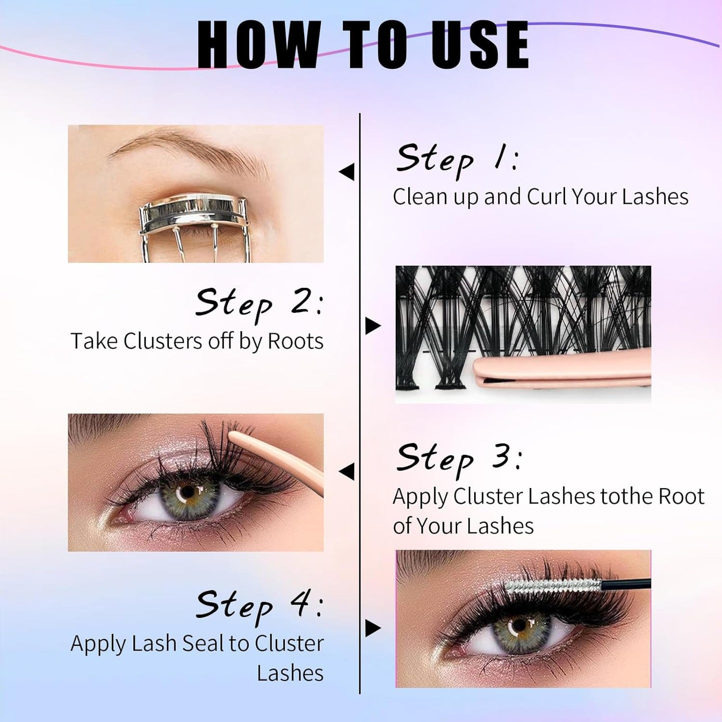 Lash Extension Kit 50D Fluffy Cluster Eyelash Extensions Kit 300 Pcs DIY Individual Lashes Kit with Lash Bond and Seal and Lashes Tweezers 8-16mm Mix D Curl Wispy False Eyelashes Pack, by Yaiseiko-FemmiqueWomen