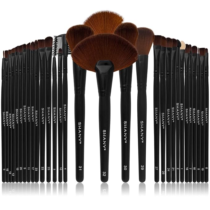 SHANY Makeup Brushes Premium Synthetic Foundation Powder Concealers Eye Shadows Cosmetics Brush Set with Faux Leather Pouch and Instruction sheet, 32 Count-FemmiqueWomen