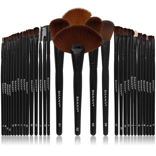 SHANY Makeup Brushes Premium Synthetic Foundation Powder Concealers Eye Shadows Cosmetics Brush Set with Faux Leather Pouch and Instruction sheet, 32 Count-FemmiqueWomen