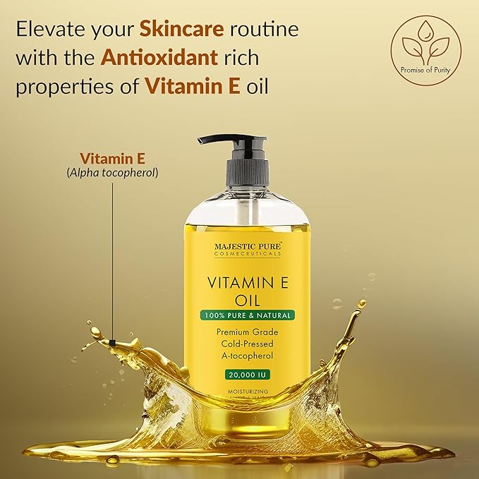 Majestic Pure Vitamin E Oil - 100% Pure & Natural, 20,000 IU | Premium Grade, Cold-Pressed and Tocopherol to Repair Dry, Damaged Skin| Moisturizing Skin, Hair and Scalp 8 Fl Oz-FemmiqueWomen