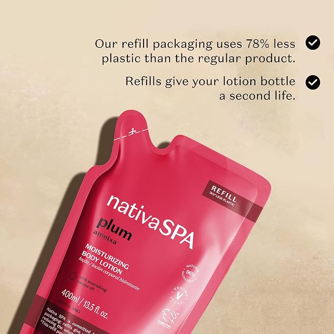 Nativa SPA by O Boticário, Plum Moisturizing Body Lotion Refill Pack, Fragranced Moisturizer Enriched with Purified Quinoa Drops to Boost Hydration, 13.5 Ounce-FemmiqueWomen