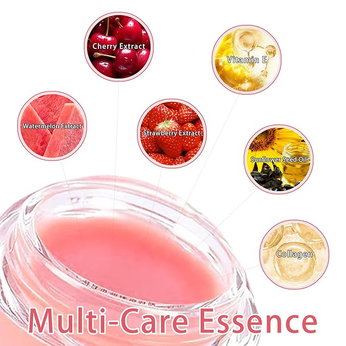 3 PCS Bee Lip Balm Honey Pot, Watermelon & Cherry & Strawberry Lip Mask Overnight Propolis Moisturizing Lip Balm Hydrating Prevention Dry and Crack Lip Scrubs Exfoliator Lip Wrinkle Care (Set C)-FemmiqueWomen