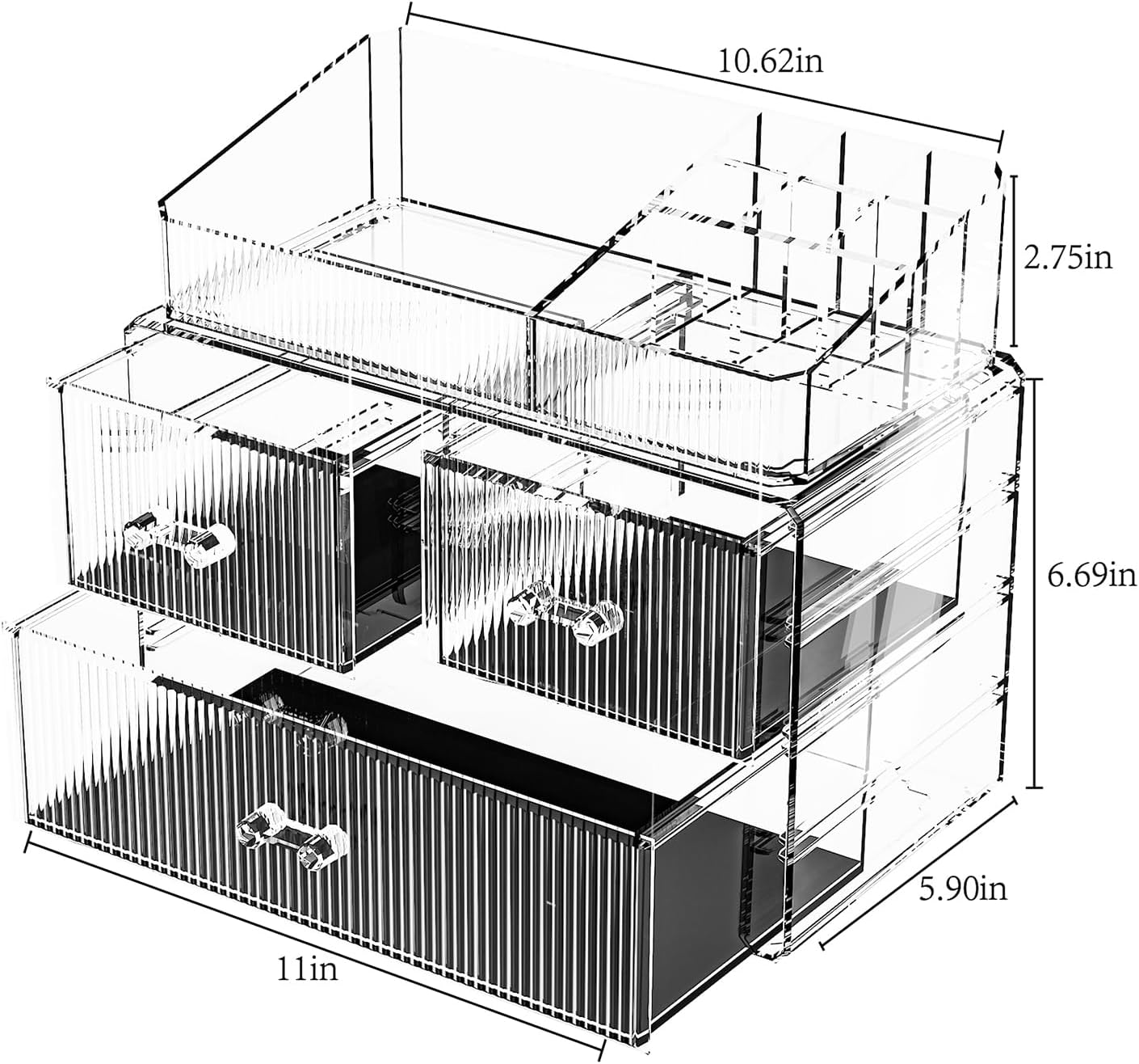 ZHIAI Stackable Cosmetic Organizer, Acrylic Cosmetic Organizer for Dresser, Vanity, Kitchen Cabinet, Bathroom, Under Sink, Home Organization and Storage (1 Top 3 Drawers)-FemmiqueWomen