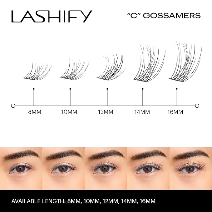 Lashify Curl 8mm Gossamer Eyelash Extensions Refill, Black, DIY False Lashes for a Natural Look