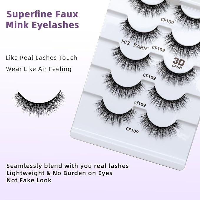 Miz Barn Lashes 5 Pairs Cat Eyes Wispy Lightweight Natural 3D Cashmere Soft Long Extension Eyelashes Pack Handmade Luxurious Volume Fluffy False Eyelashes (CF109)-FemmiqueWomen