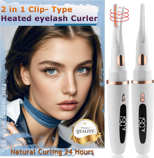 Heated Eyelash Curlers - 2 in 1 Clip- Type Heated lash Curler Best Seller Electric Eyelash Curler LED Display 3 Temp Settings for Makeup Tools USB Rechargeable Natural Curling 24H Long Lasting-WT B1A-FemmiqueWomen