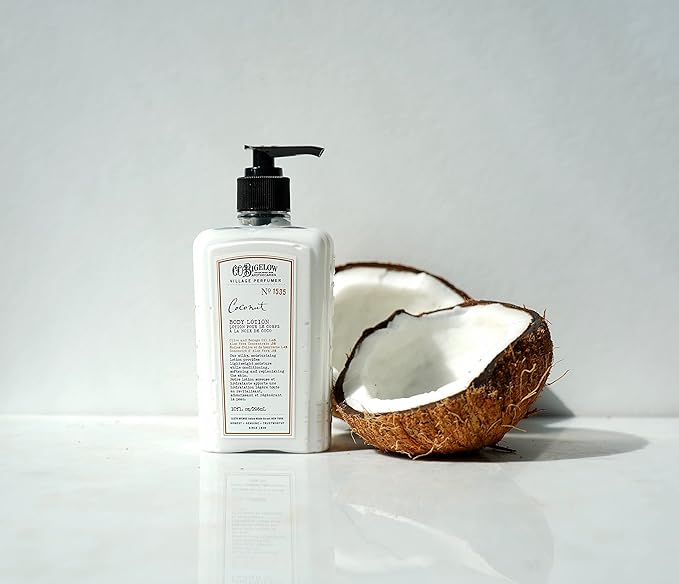 C.O. Bigelow Coconut Body Lotion, Village Perfumer Moisturizing Body Lotion with Aloe Vera, Borage Oil & Olive Oil, 10 Fl Oz-FemmiqueWomen
