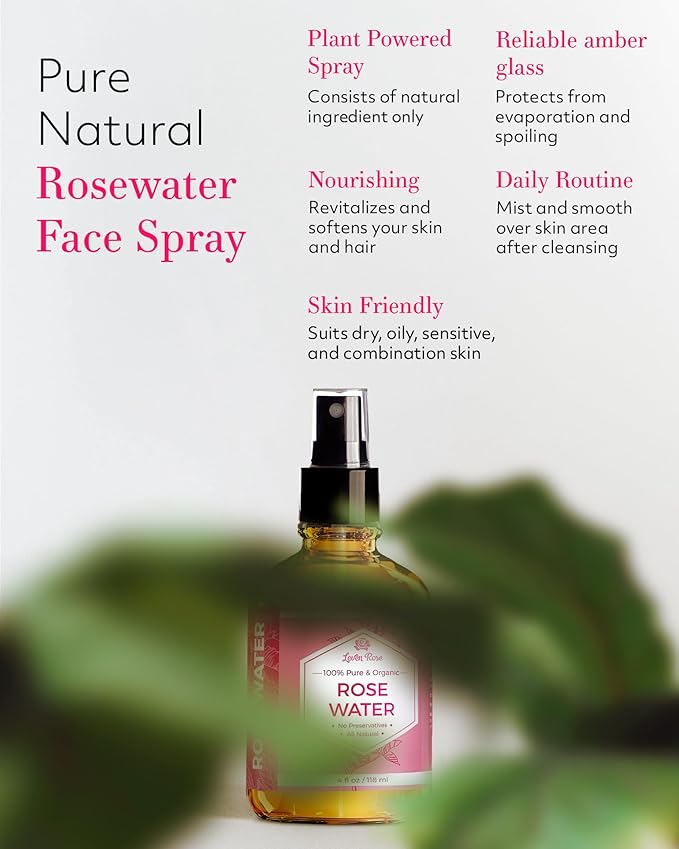 Rose Water Spray for Face by Leven Rose - Pure Natural Moroccan Rosewater Hydrosol Face Spray - Organic Rose Water for Hair 4 oz-FemmiqueWomen