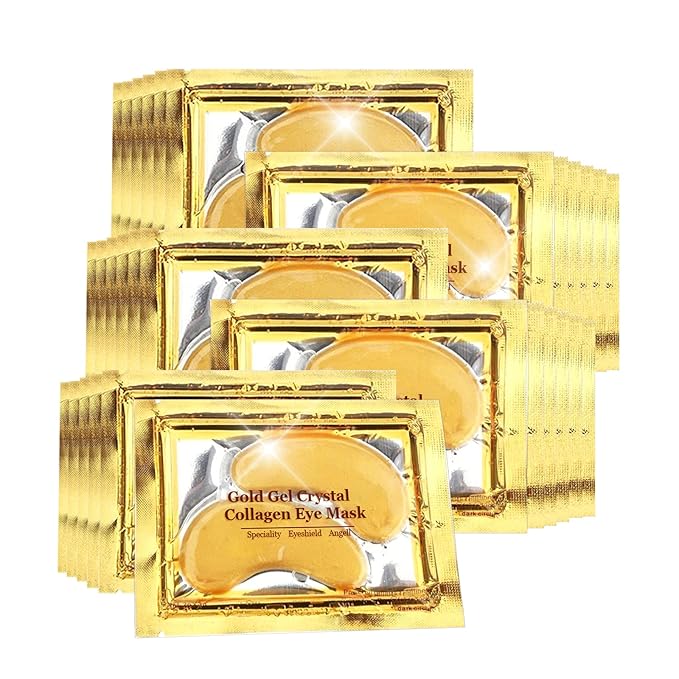 Jakuva 29PCS Gold Gel Crystal Collagen Eye Mask Under Eye Patches For Puffy Eyes and Dark Circles, Hydrating & Anti Aging,24k Gold Eye Mask Eye Patches for Moisturizing-FemmiqueWomen