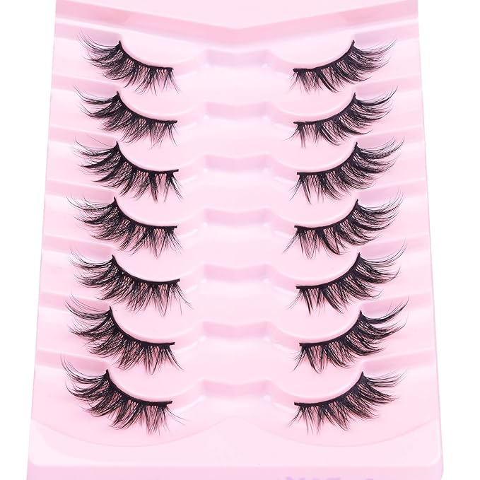 Half Lashes Fox Eye Faux Mink Lashes Wispy Eyelashes Cat Eye 20mm Fake Lashes Spiky Strip Eyelashes Pack 7 Pairs-FemmiqueWomen