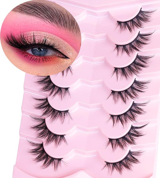 Half Lashes Fox Eye Faux Mink Lashes Wispy Eyelashes Cat Eye 20mm Fake Lashes Spiky Strip Eyelashes Pack 7 Pairs-FemmiqueWomen