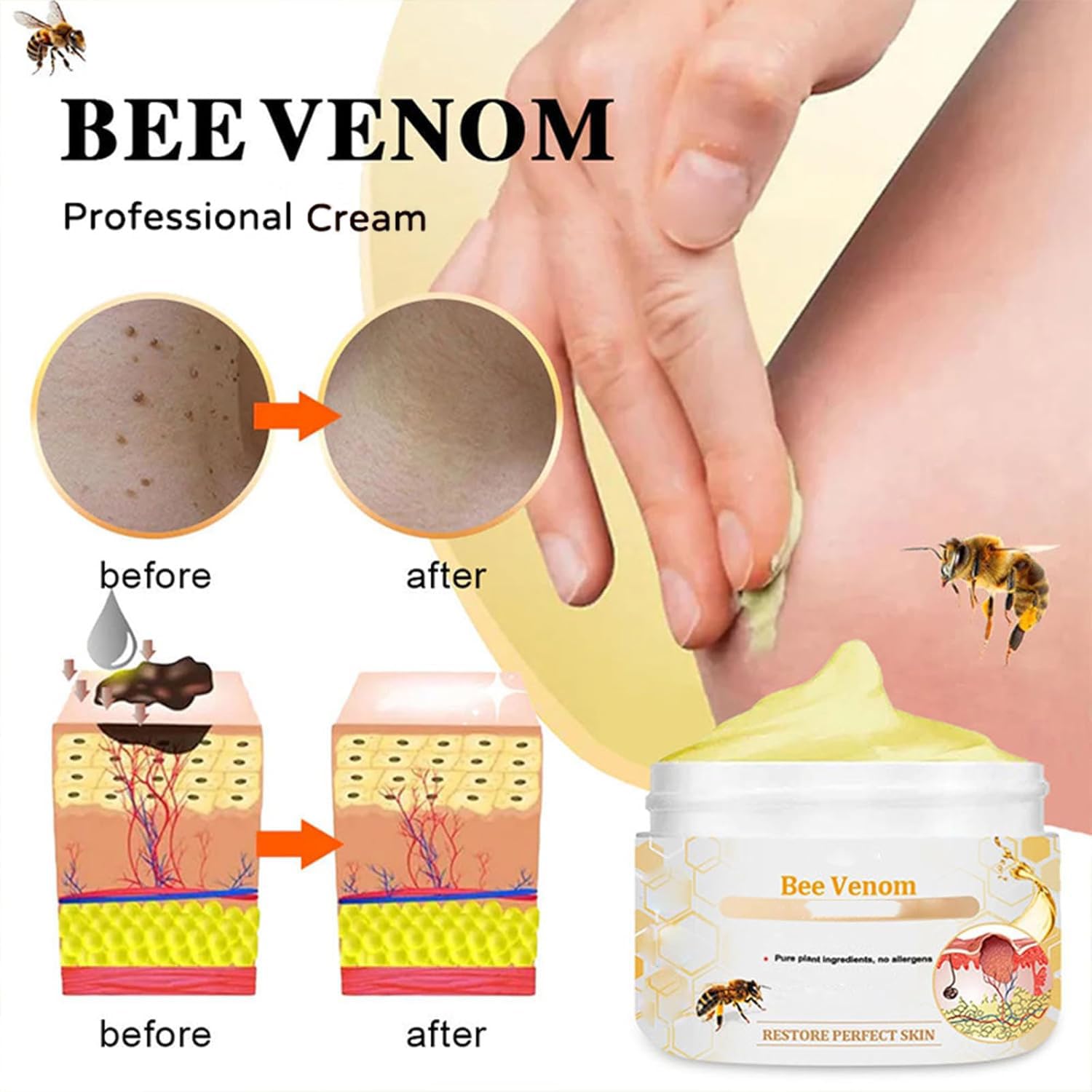 Bee Venom Cream, Professional Bee Venom Cream, Bee Venom Repair Cream for All Parts of The Body (2 Pack)-FemmiqueWomen