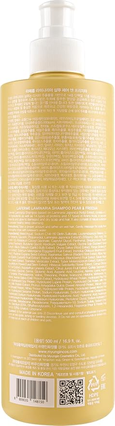 laferme Laminaria Shampoo with Organic Ingredient, Korean Clarifying Shampoo, Hydrating for Dry Hair, Strengthening for Weak Hair, Sulfate & Paraben-Free, for Women & Men,16.9 FL. OZ, Pear & Freesia-FemmiqueWomen