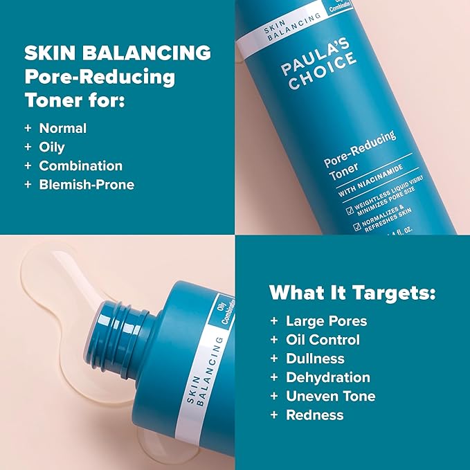 Paula's Choice SKIN BALANCING Pore-Reducing Face Toner for Combination and Oily Skin, Minimizes Large Pores, Controls Oil & Shine, Hydrates & Replenishes, Suitable for Acne-Prone Skin, 12 Fl Oz Bottle-FemmiqueWomen