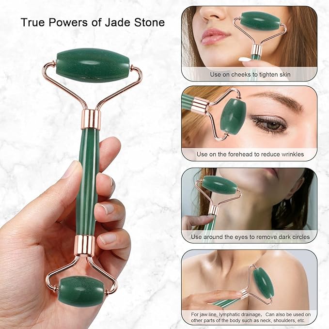 Jade Roller for Face, Facial Roller Massager Skin Care Tool, Gua Sha Facial Tools for Face, Neck, Eyes, Reduce Puffiness of The Skin (Green)-FemmiqueWomen
