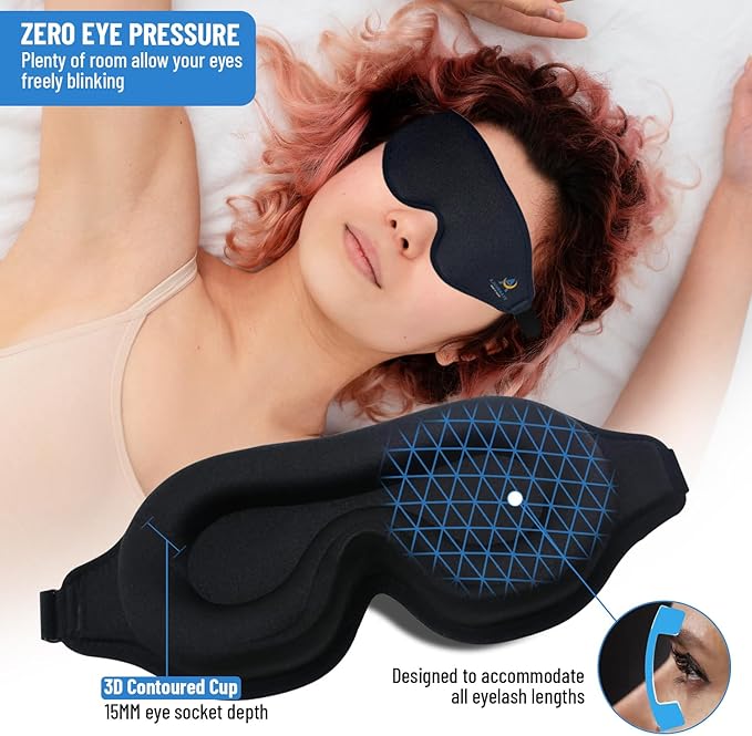 3D Sleep Mask for Men Women | 100% Blackout, Zero Eye Pressure, Breathable Material | Comfortable Night Blindfold for Sleeping, Travel and Meditation (Black)-FemmiqueWomen