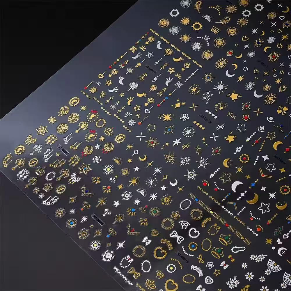 20 Sheets Gold Nail Stickers Star Moon Nail Art Stickers 3D Embossed Self Adhesive Nail Decals Flower Butterfly Heart Nails Design Nail Art Decals for Women Manicure DIY Decoration-FemmiqueWomen