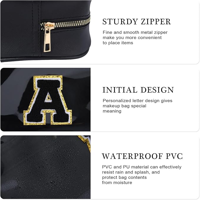 YOOLIFE Initial Travel Makeup Bag Pouch, Clear Toiletry Bag for Women Travel Accessories Cosmetic Bag Skin Care for Teen Make Up Bags Birthday Gifts for Women Unique Teacher Mom Friends Gifts Black R-FemmiqueWomen