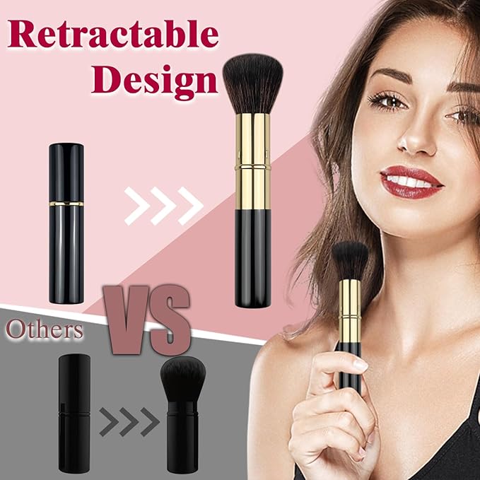 Retractable Makeup Brush, Travel Kabuki Powder Brush, Retractable Blush Brush, for Blush, Bronzer, Buffing, Highlighter Flawless Powder Cosmetics, Travel Friendly-FemmiqueWomen