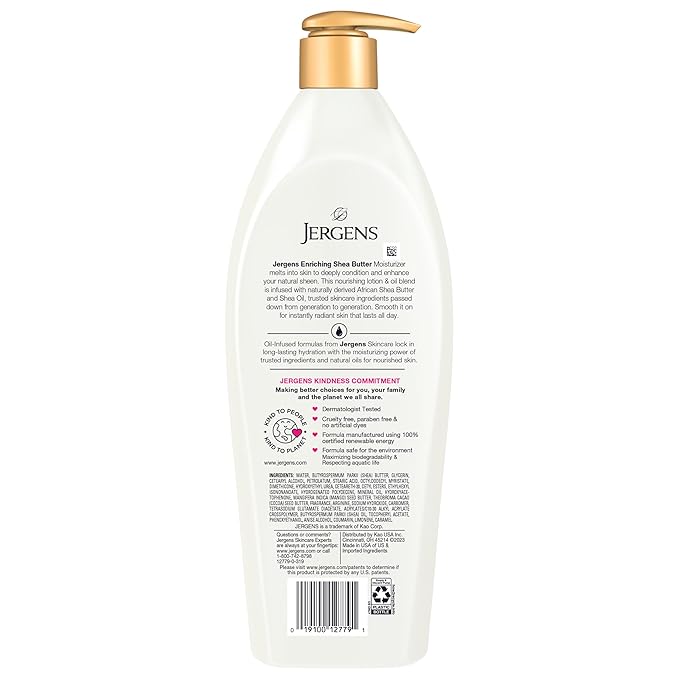 Jergens Shea Butter Hand and Body Lotion, Deep Conditioning Moisturizer, 3X More Radiant Skin, with Pure Shea Butter, Dermatologist Tested, 26.5 Oz-FemmiqueWomen